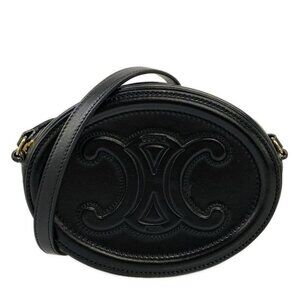 Celine Shoulder Bag Crossbody Oval Purse Cuir Triomphe Black
